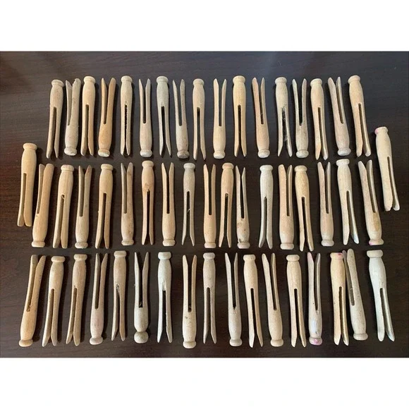 53 Vintage Wooden Clothespins Rustic Primitive Folk Art Craft Round Head 4 inch - Picture 1 of 4